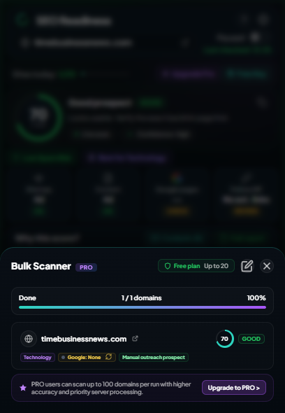 SEO Readiness Bulk Scanner for multiple backlink prospect domains